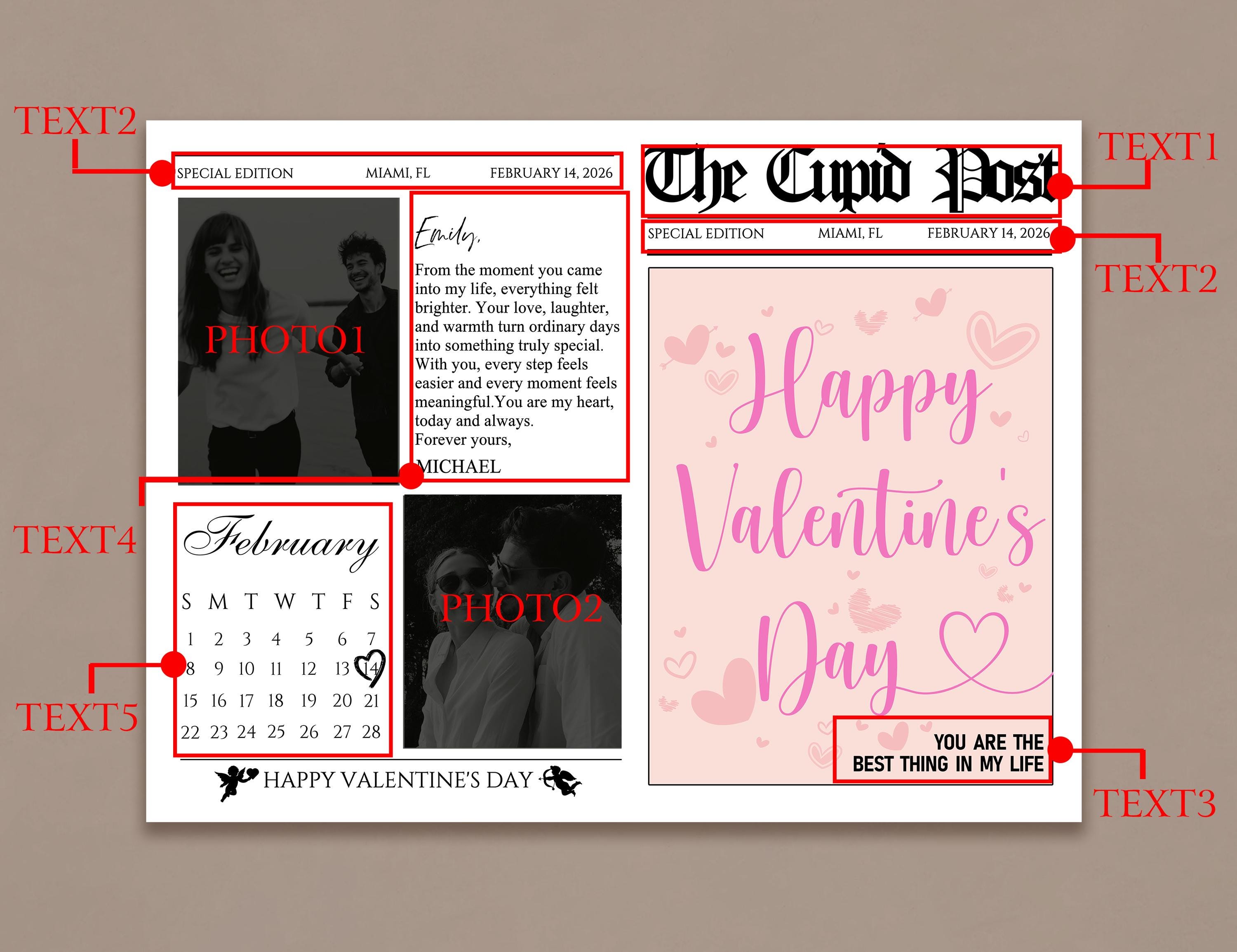 Valentine's Day Newspaper Bouquet Wrap, Custom Printed & Shipped
