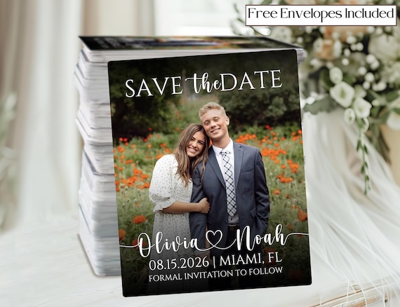 Personalized Save the Date Wedding Magnet with Free Envelope, Custom Fridge Magnet Photo Wedding Invitation, Magnetic Save the Date Card
