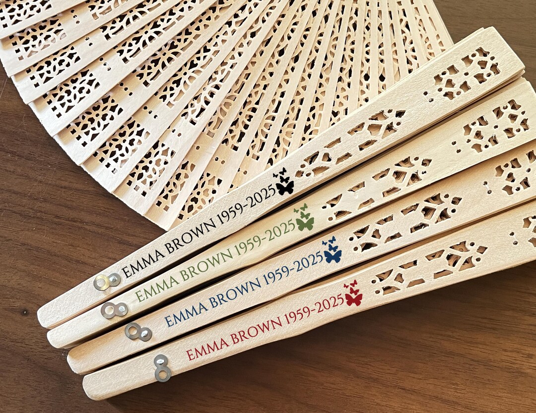 Personalized Wood Hand Fans for Summer Funeral Program Butterfly ...
