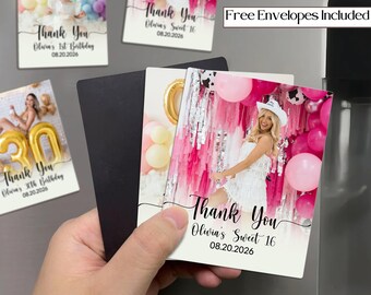 Custom Sweet 16 Birthday Favor Photo Magnet – Custom Birthday Thank You Keepsake – Sweet 15, 21st, 30th, 40th, 50th Milestone Birthday Gifts