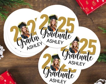 Class of 2025 Graduation Stickers, Custom Name Labels, Personalized Photo Gift Tags, Sticker for Grad Cards, Water Bottle, Car, Notebooks