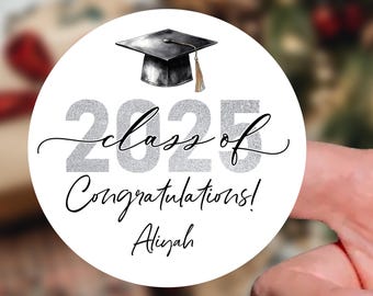 Class of 2025 Graduation Stickers, Custom Name Favor Labels, Grad Party Decorations, Round Sticker for Gifts, Personalized Graduation Tags