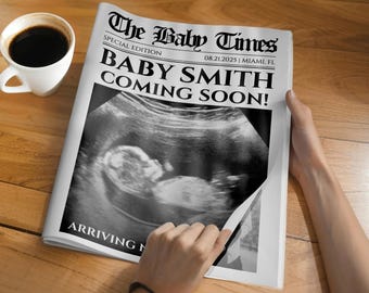 Printed Newspaper Pregnancy Announcement, Custom Newspaper Baby Announcement, Coming Soon Newspaper for Baby Shower, Expecting Baby Time