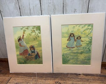 Lithograph Art Prints Lot of 2 Christa Kieffer 1986 Harvest/Promenade Matted