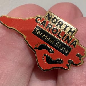 Vintage North Carolina State Map Outline Red And Gold Lapel Hat Pin Tar Heel St image 3