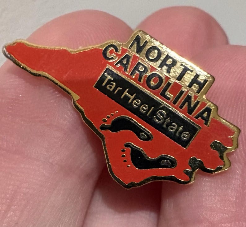 Vintage North Carolina State Map Outline Red And Gold Lapel Hat Pin Tar Heel St image 3