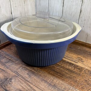 Panela elétrica vintage Rival Crock-Pot azul canelada com tampa de plástico original 3355