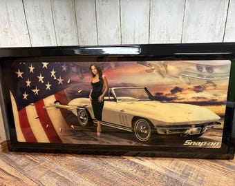 Vintage Snap-On Wall Clock Corvette Stingray American Flag Jebco 23" x 11" WORKS