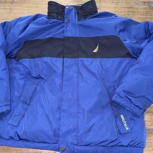 Nautica Reversible Down Jacket XL VTG 90s Colorblock Full Zip Puffer Parka Down