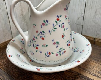 Vtg Germaine Monteil Porcelain 6.5" Pitcher & 9" Bowl Floral Made in Japan