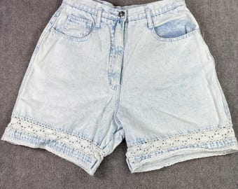 Vintage Stefano International Shorts Womens 14 Blue Denim Acid Wash Mom Lace