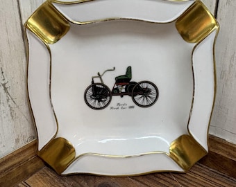 Vintage Royal Porzellan Bavaria Germany White Gold Cigar Ashtray Ford's 1st Car