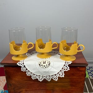 Vintage MCM Glas-Snap by Corning 8oz Glass Pedestal Mugs Lot of 3