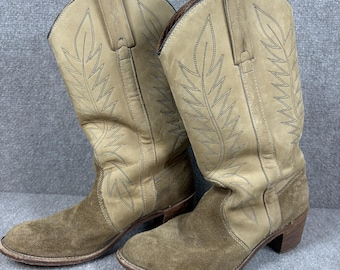 Stivali da cowgirl Miss Capezio VTG taglia 9 M in pelle scamosciata ricamata con tacco a blocco
