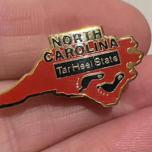Vintage North Carolina State Map Outline Red And Gold Lapel Hat Pin Tar Heel St image 2