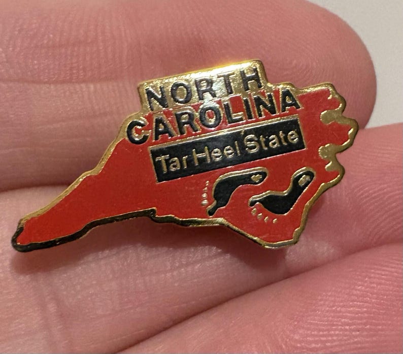 Vintage North Carolina State Map Outline Red And Gold Lapel Hat Pin Tar Heel St image 2