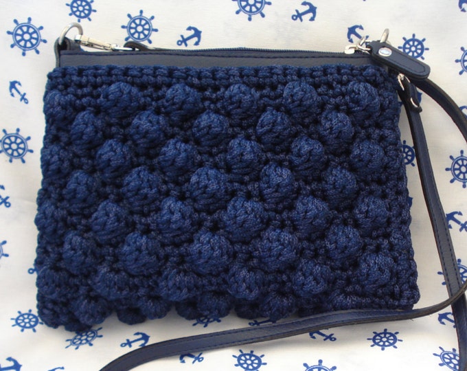 Blue crochet navy crossbody bag