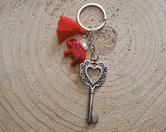 Heart shaped keys holder with red elephant charm