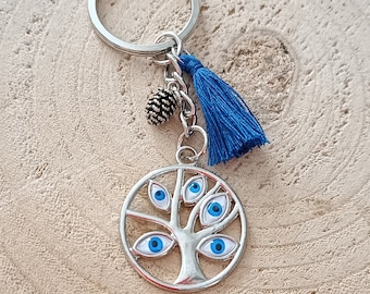 Tree of life with pinecone evil eye keys holder