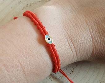 Greek mati cord bracelet, red woven bracelet, protection unisex gifts, karma jewelry, good luck present, couple matching bracelet, any color