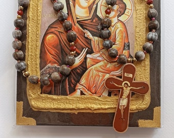 Job's Tears praying rosary with wooden cross ICNIKA