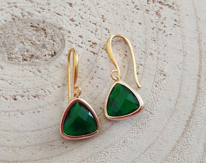 Emerald green crystal triangle earrings