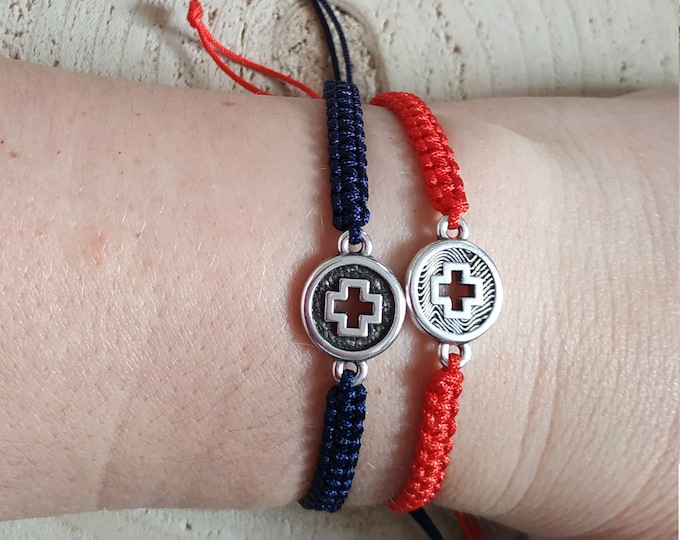 Silver round cross hand woven bracelets