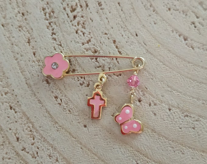 Modern baby girl floral religious pin