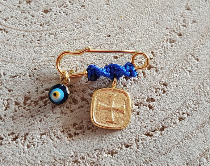 Mini blue square cross brooch for newborn baby boy