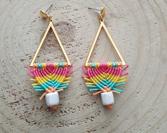 Triangle rainbow braided post earrings