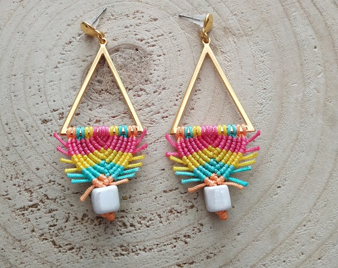Triangle rainbow braided post earrings