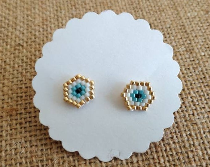 Evil eye hexagon miyuki studs