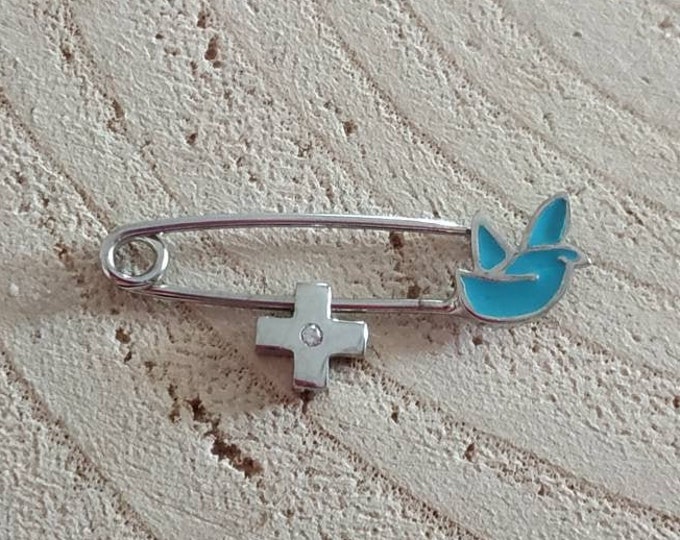 Simple dove brooch with mini cross