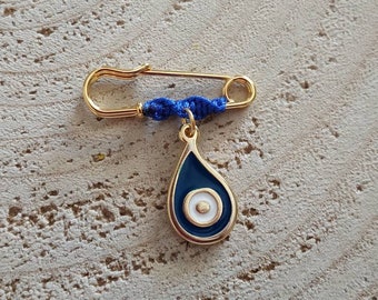 Simple teardrop brooch, blue evil eye lapel, baby boy mini pin, stroller charm, unique newborn gift, baby shower protection presents