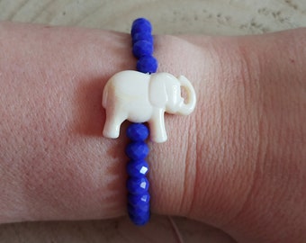 White elephant blue beaded bracelet
