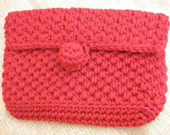 Burgundy Crochet Clutch Bag, Foldover Purse, Handmade