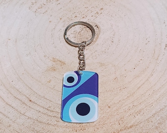 Greek Evil Eye Keychain, rectangular Mati Protection Charm, new car accessory, good luck keys holder, unique gift ideas, made in Greece