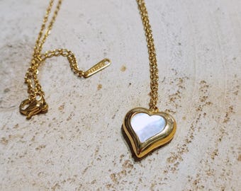 Elegant puffy heart necklace, mother of pearls pendant, stainless steel chain necklace, bridal gifts, unique love present, best friend gift