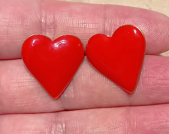 Red enamel heart post earrings, love posts, great gift idea for her, love presents, distance lovers gifts, handcrafted jewelry in Greece