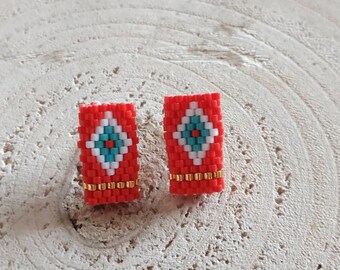 Rhombus evil eye rectangular post earrings