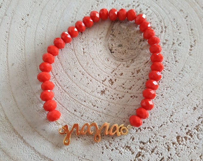 Yiayia Greek script stretch beaded bracelet