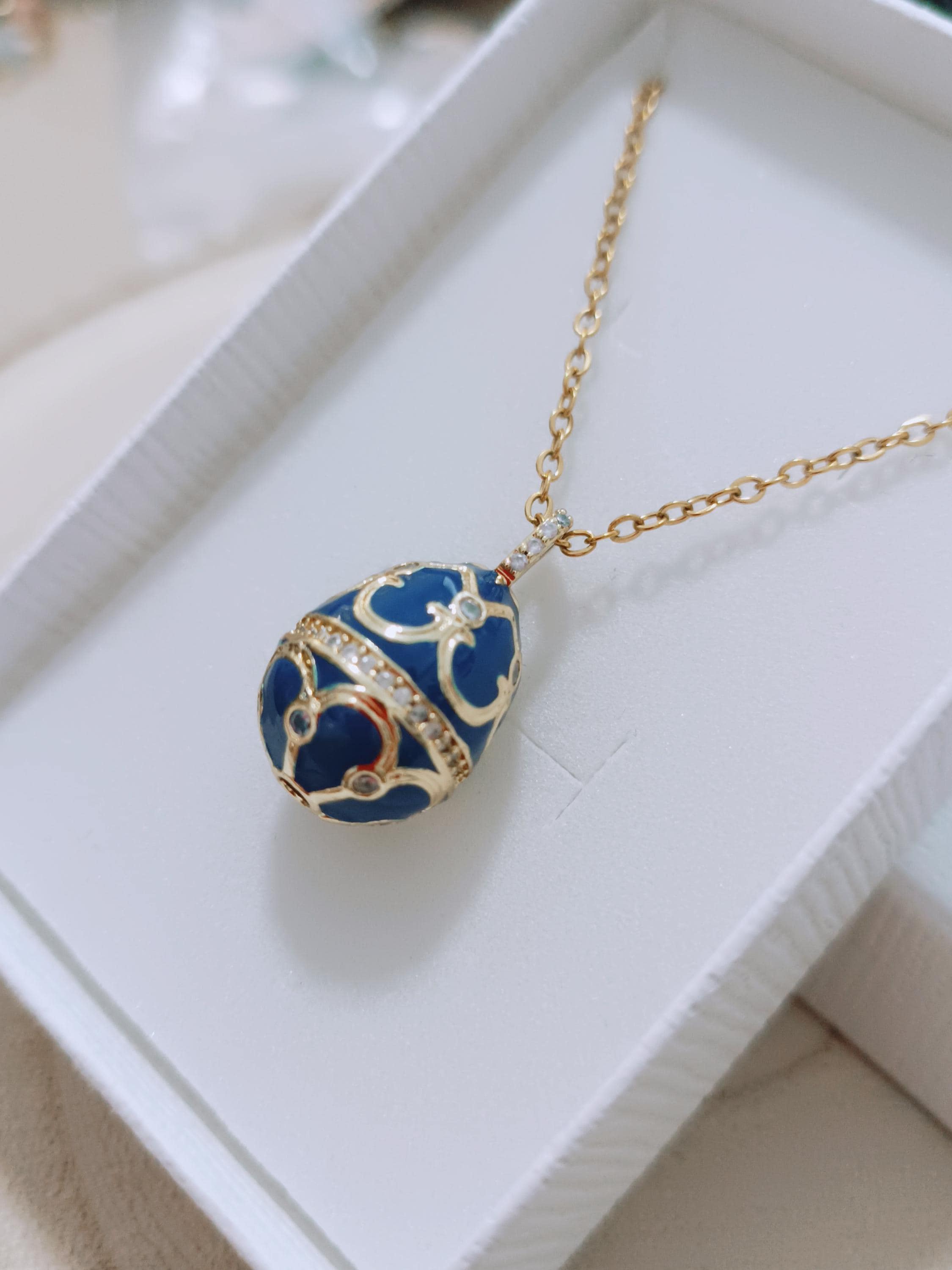 Blue Faberge Egg Pendant - Etsy