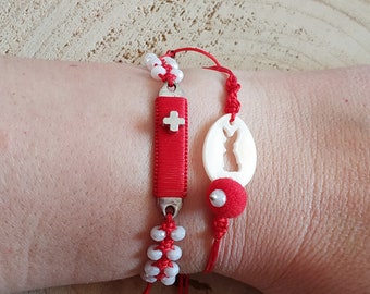 Braided id cross bracelet & Easter bunny