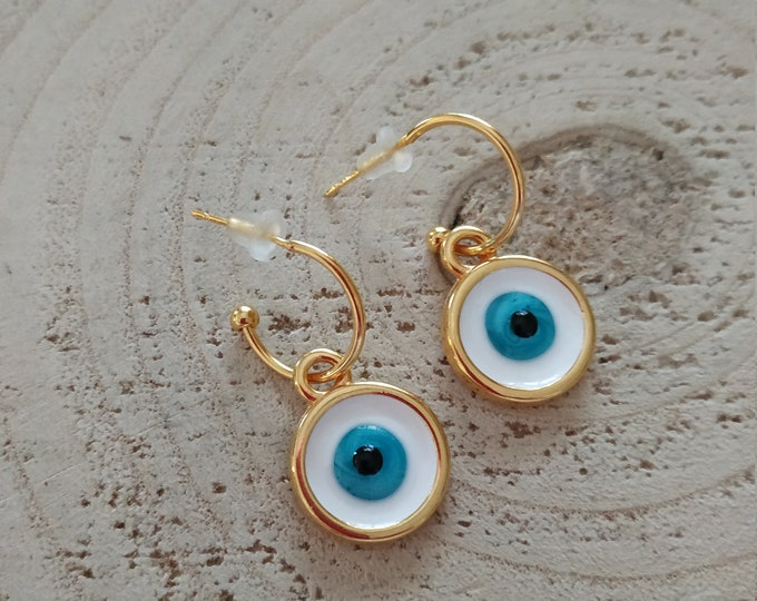 Round evil eye mini hoop earrings