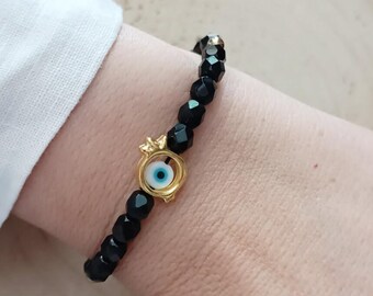 Golden pomegranate eye bracelet, beaded string bracelet, elegant jewelry, Xmas presents, unique gift ideas, handmade Greek jewellery