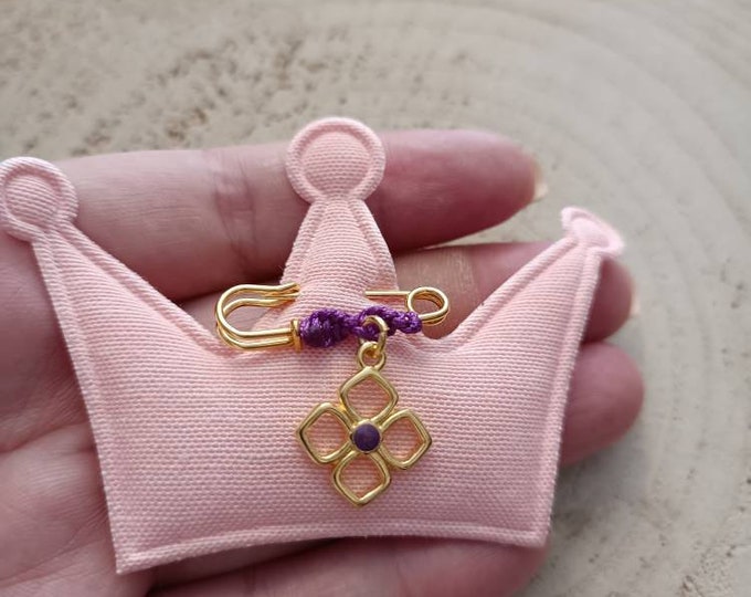 Golden purple enamel cross brooch