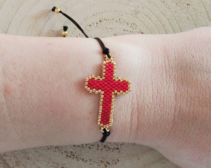 Deep faith seed beaded cross bracelet