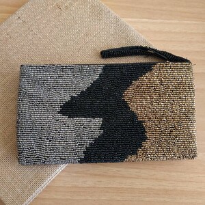 Elegante Geldbörse mit Reißverschluss, Bronze Schwarz Silber Perlen Armband, Geldbörse Geschenk für sie, Abend kleine Tasche Geschenk, Damen Accessoires, einzigartige Geschenke
