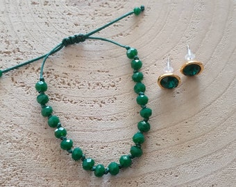 Emerald Swarovski studs and bracelet