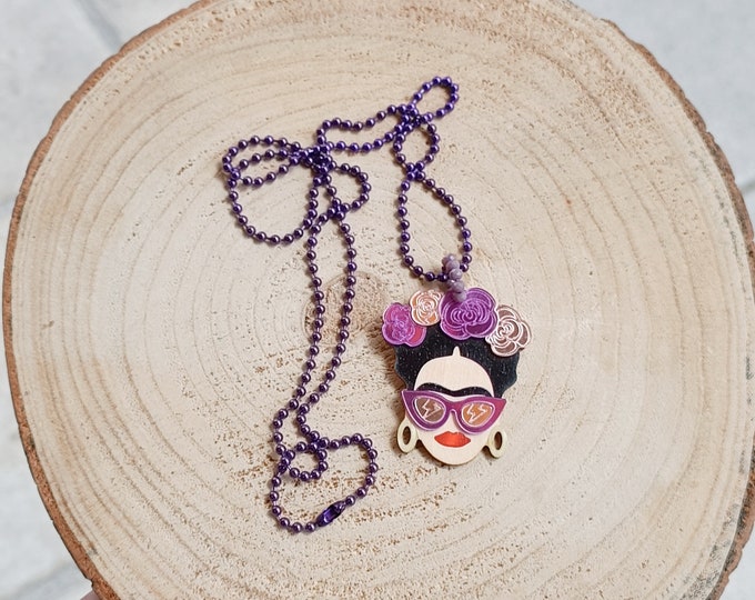 Frida Kahlo purple ball chain necklace